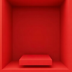 Obraz premium Red modern minimal background. 3d render. Promotion mockup display. Niche showcase podium pedestal stand platform stage shelf wall room. Object product. Geometric. Dark. Empty space.