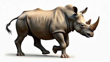 Obraz premium Illustration of rhino running. Wildlife mammal isolated on transparent background. Powerful majestic wild animal in motion. African beast. Herbivore. Endangered species. Savanna nature ecology