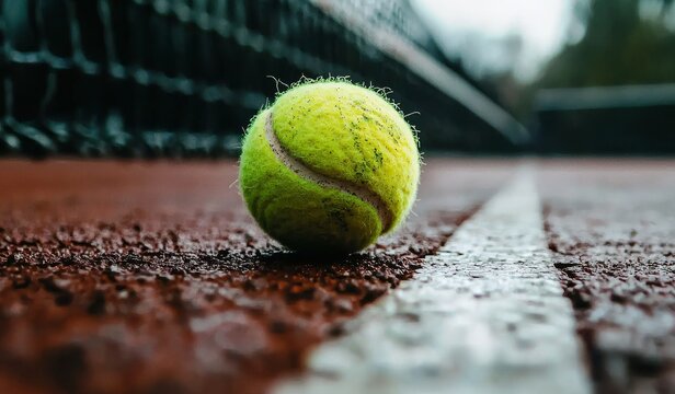 A tennis ball is present on the tennis court, symbolizing sport and recreation