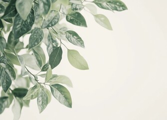 Fresh green leaves on a plant against a white background