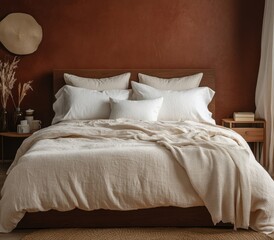 Cozy bedroom with natural linen bedding