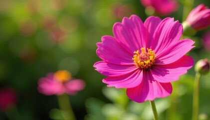 Obraz premium Close-up vibrant pink flower, sunny garden detail, outdoor, close up, colorful