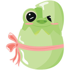 icon of a green frog sitting in a green egg with a bow, design for Easter decorations