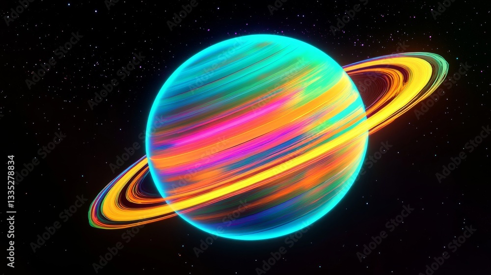 Poster a vivid planet with a glowing outline, expertly designed in 3d.