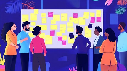 A team of people brainstorming in a collaborative meeting space