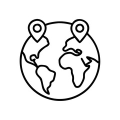 Globe with location markers icon in black outline style