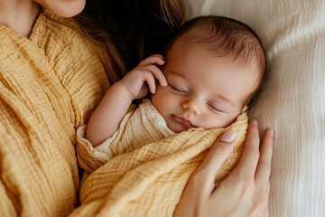 A lovely lady cradles a newborn infant in her arms