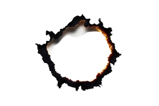 Burned hole on a white paper with clipping path.
