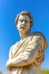 Fototapeta premium Ancient marble statue of contemplative man in rome against clear blue sky