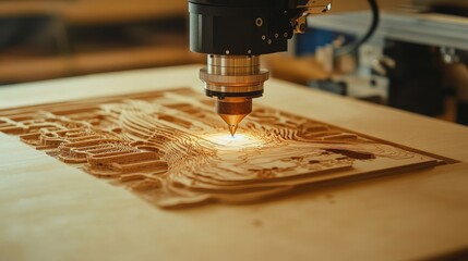 Precision Woodworking with CNC Laser Cutter for Intricate Design and Art at Workshop