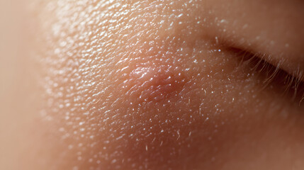 Fototapeta premium Close-up of a pimple on human skin. Lipoma on the face