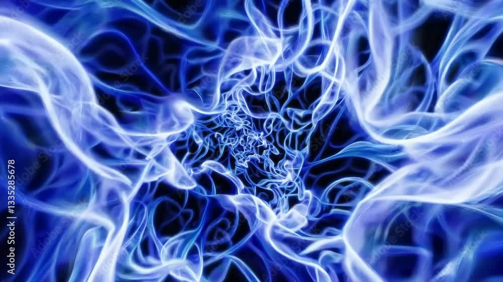 Poster blue abstract swirling fractal pattern with vibrant energy theme