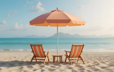 beach, umbrella, sea, sand, ocean, summer, chair, vacation, travel, sky, water, relax, holiday, parasol, sun, tropical, coast, relaxation, paradise, island, resort, blue, tourism, nature, chairs