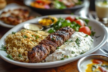 Kibbeh rice yogurt and shish barak