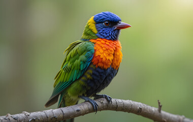 Obraz premium bird, parrot, animal, beak, nature, colorful, green, tropical, red, wildlife, blue, feather, macaw, pet, lorikeet, wild, birds, color, beautiful, isolated, branch, yellow, exotic, rainbow, feathers