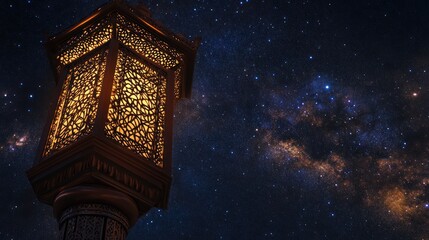 An enchanting Ramadan lantern illuminates against a backdrop of starlit nights