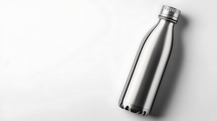 Fototapeta premium A sleek stainless steel water bottle resting on a clean surface.