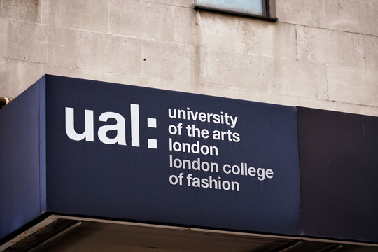 UAL University Of The Arts London Exterior, UAL London College Of Fashion (LCF) John Prince's Street Facade Sign Signage Logo, Oxford Street, London, England, United Kingdom, March 2025