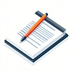 Isometric Flat Icon of Notepad with Pen Isolated on White Background for Digital Design