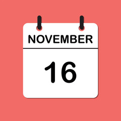 Fototapeta premium November 16. Daily Calendar icon for design. Simple design for business brochure, flyer, print media, advertisement. Easily editable.
