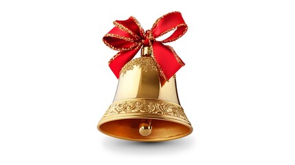 A golden bell adorned with a red bow, symbolizing celebration and festive occasions.