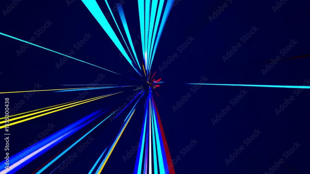 Poster abstract light burst with red and blue streaks on dark background, dynamic motion concept