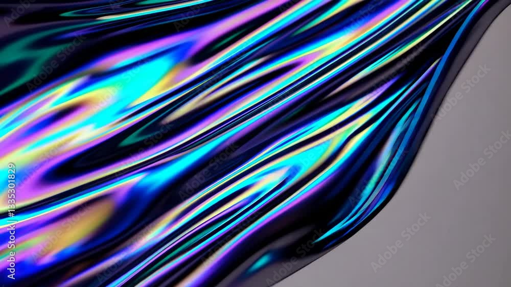 Aufkleber iridescent abstract fluid waves with vibrant colors on a soft gray background
