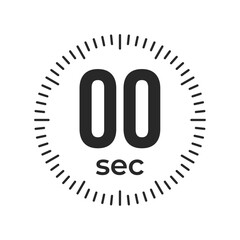 0 or zero, second Timer, clock, stopwatch isolated icons. Countdown timer symbol. Label cooking time. Minute timer, Time measure, Chronometer, Alarm, Kitchen timer, label, sticker, stamp.  Vector