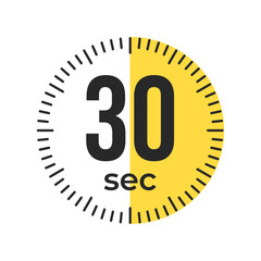 30 or thirty second Timer, clock, stopwatch isolated icons. Countdown timer symbol. Label cooking time. Minute timer, Time measure, Chronometer, Alarm, Kitchen timer, label, sticker, stamp.  Vector