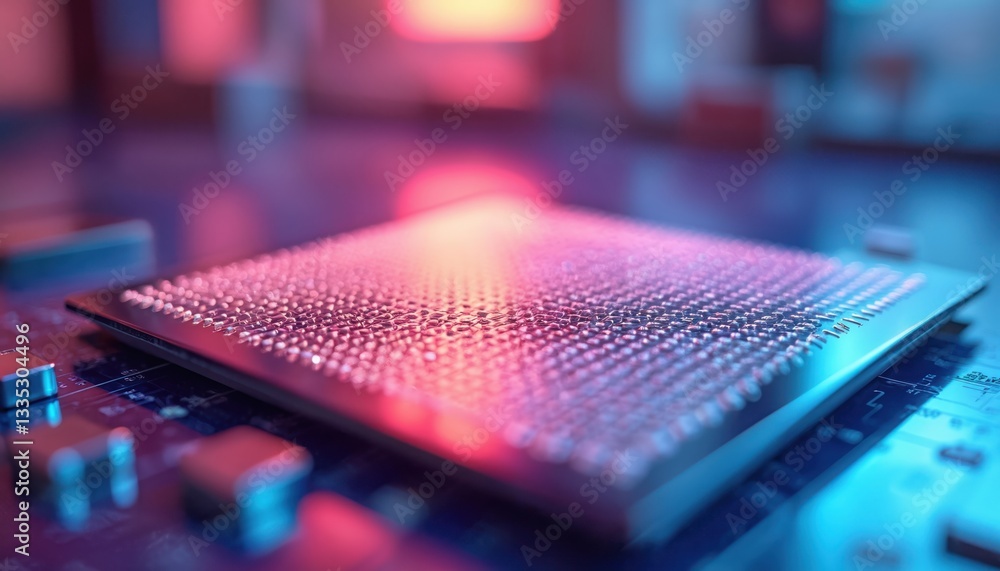 Leinwandbilder close-up of modern silicon chip wafer reflecting different colors. integrated circuit board componen