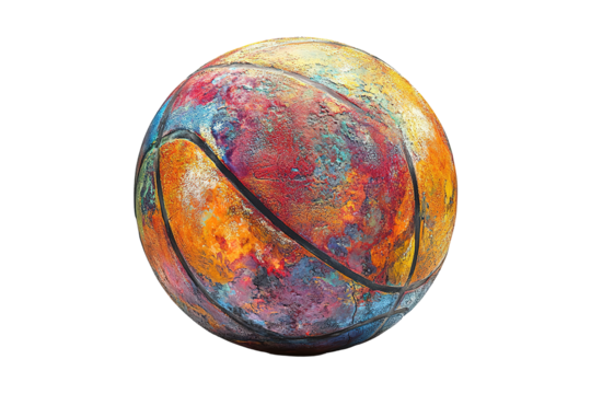 The image showcases a colorful and textured basketball rendered in an artistic and abstract style. - Powered by Adobe