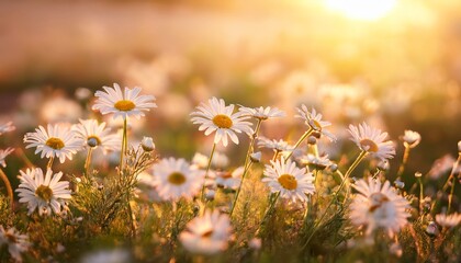 beautiful nature selective and soft focus on daisy flower in meadow daisy flowers lit by sunlight