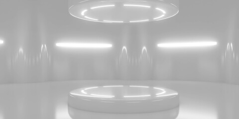 Futuristic Minimalistic White Room with Glossy Platform