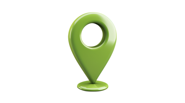 Green location pin icon standing on transparent background