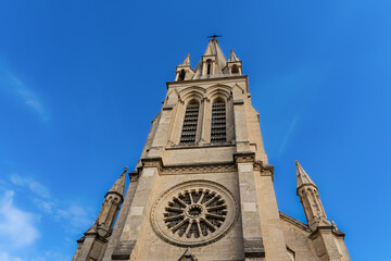 Obraz premium View of Church of Saint Anne in Montpellier - one of most eye-catching landmarks. Neo-Gothic-style church built in the 19C. Montpellier. France.