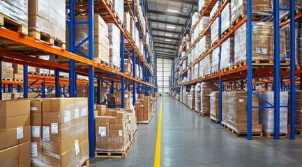 warehouse with multilayer racks in a factory 
