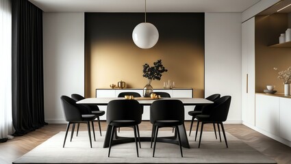 Aesthetic gradient black to gold themed dining room interior concept