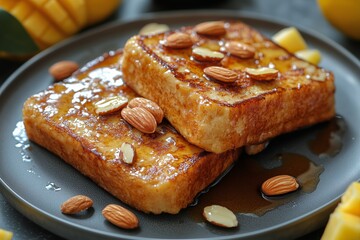Delicious Breakfast Platter Featuring French Toast With Fruit and Whipped Cream