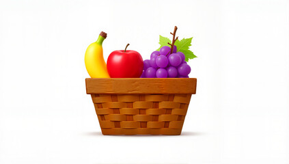 Minimalist fruit basket icon on white background, harvest inspiration