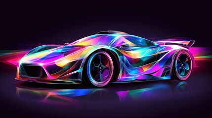 Naklejka premium Neon Dreamscape: A Futuristic Hypercar