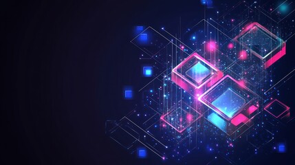 Abstract Neon Geometric Cyberpunk Digital Art Background