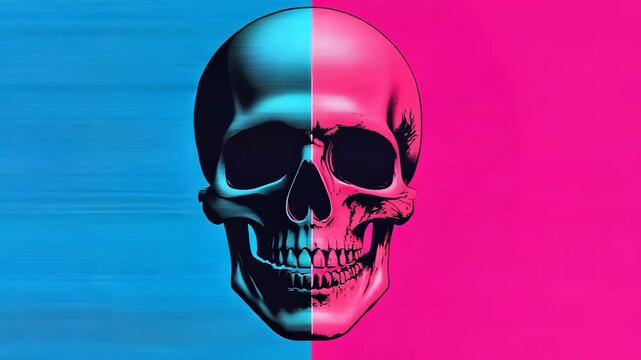 Skull emoji with glitch effect background video.