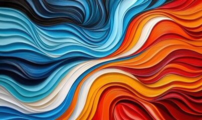 Fototapeta premium Vibrant abstract background featuring flowing, colorful waves transitioning from cool blues to warm reds.