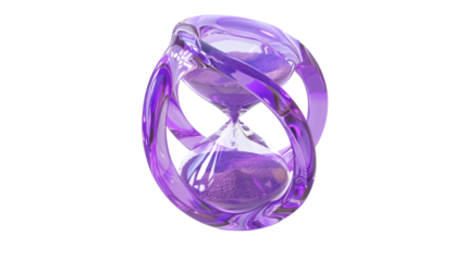Purple hourglass with sand flowing isolated on a white background 3D render