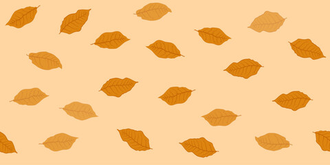 Seamless texture with tobacco leaves on beige background
