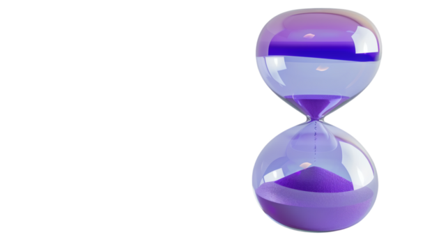 Purple hourglass with sand flowing isolated on a white background 3D render