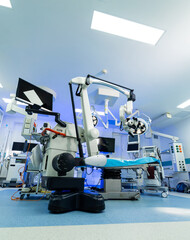 Advanced neurosurgery equipment in use. The operating room is equipped with high-tech surgical...