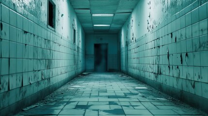 Fototapeta premium Abandoned Corridor with Eerie Atmosphere A Hauntingly Beautiful Scene of Decay and Neglect Pe