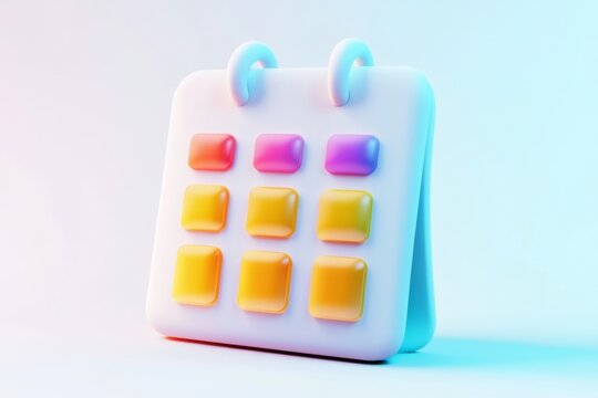Pastel Calendar Icon. A stylized, 3D calendar icon, rendered in a soft, pastel color palette. The design is simple and playful