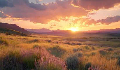 Golden Sunset over Mountain Meadow